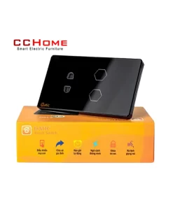Công tắc cảm ứng datic 2 nút kèm ổ cắm màu đen