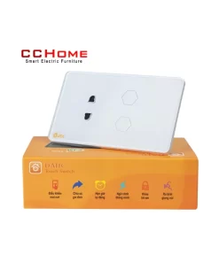 Công Tắc Cảm Ứng Datic 2 Nút Kèm Ổ Cắm Màu Trắng