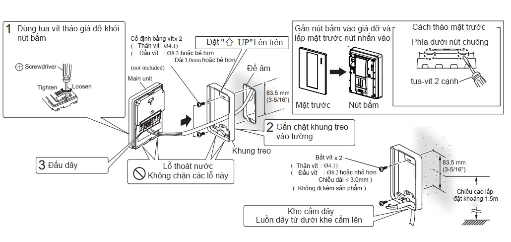 hướng dẫn lắp đặt bộ chuông cửa màn hình có màu AIPHONE JOS-1AW