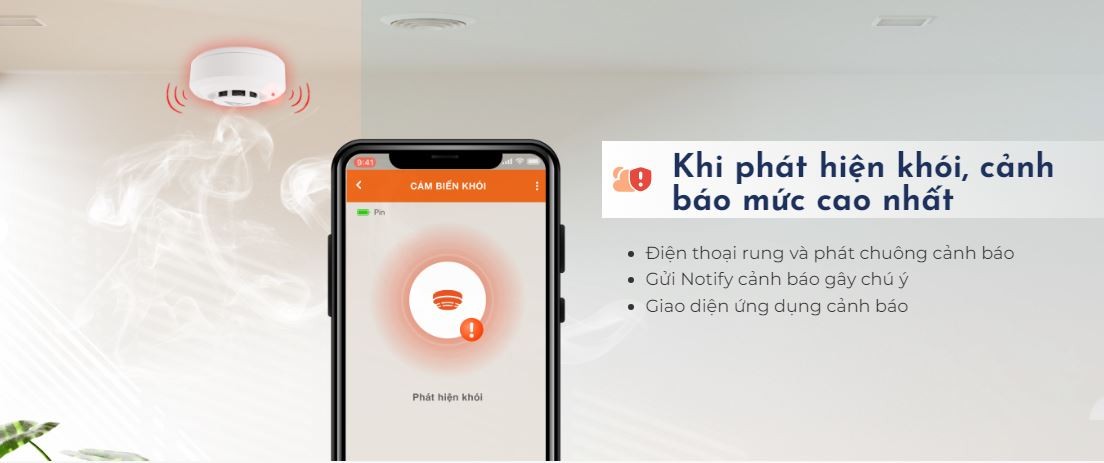 khi phát hiện khói cảnh báo mức cao nhất