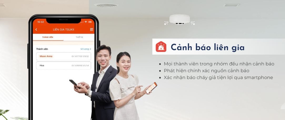 cảm biến khói vconnex cảnh báo liên gia