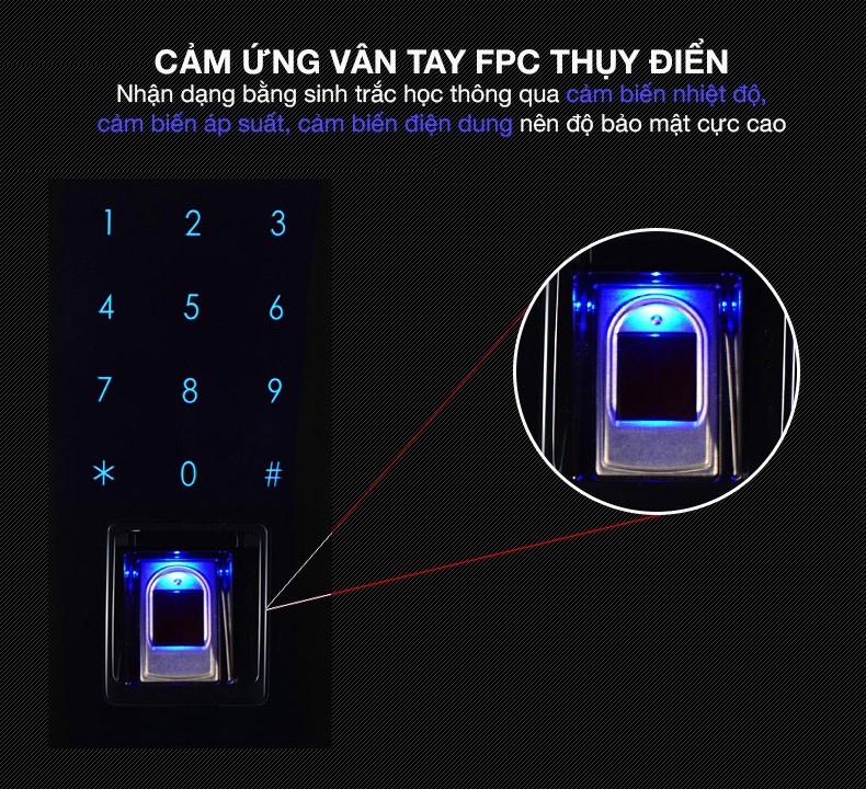 Cảm ứng vân tay FPC trên Khoá vân tay tân cổ điển kaadas 6001