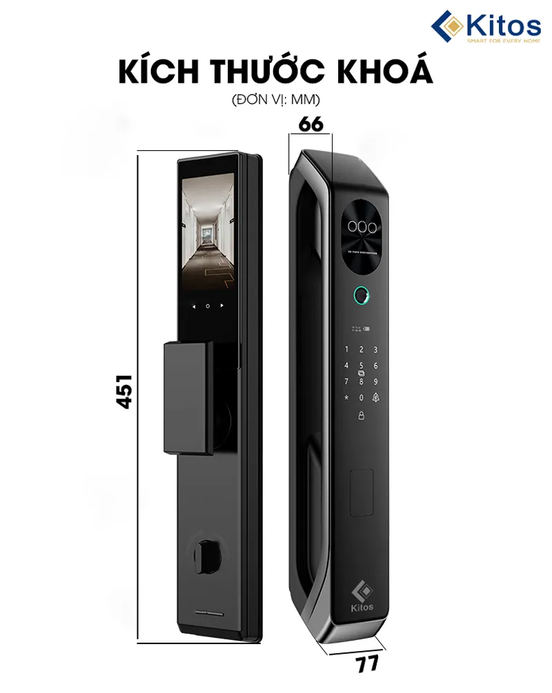 Kích thước khoá Kitos X7 face ID