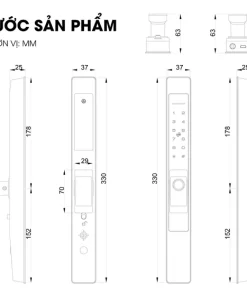 Kích thước khoá cửa thông minh Kitos ALX1 PRO