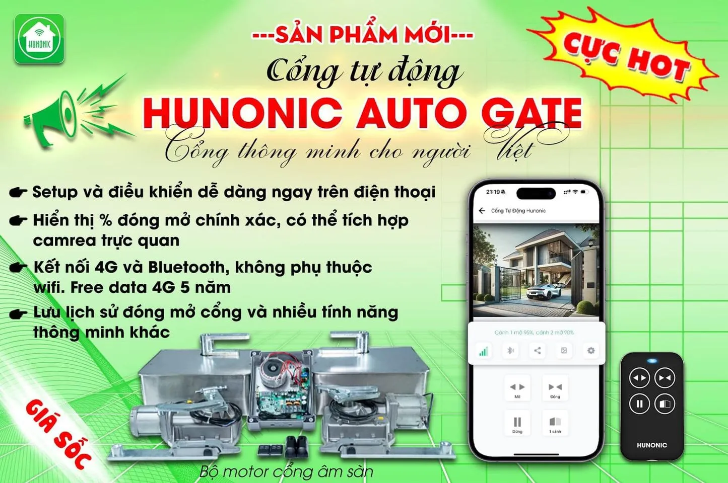 Bộ Cổng Tự Động Âm Sàn Hunonic Auto Gate V2