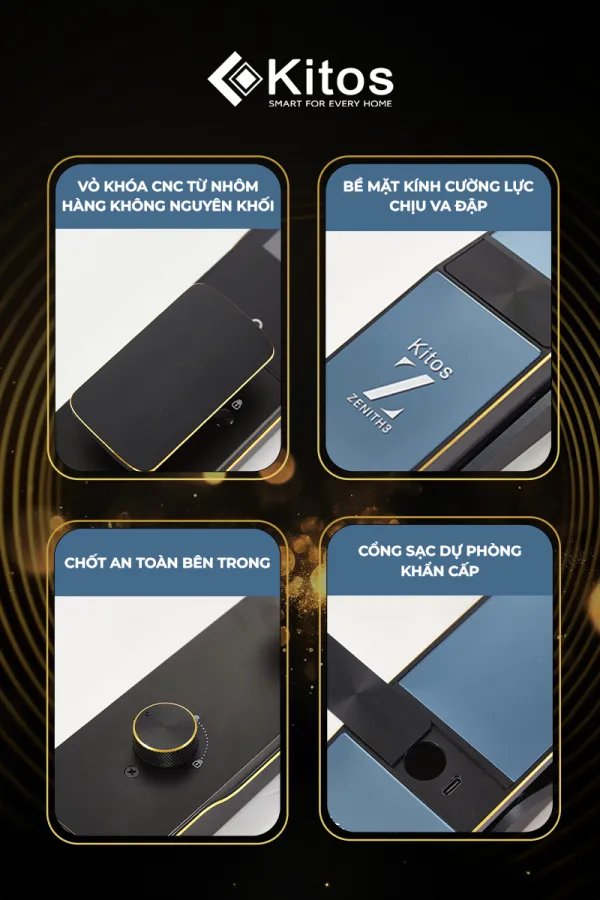 Khoá cửa thông minh Kitos Zenith 3 vật liệu cao cấp