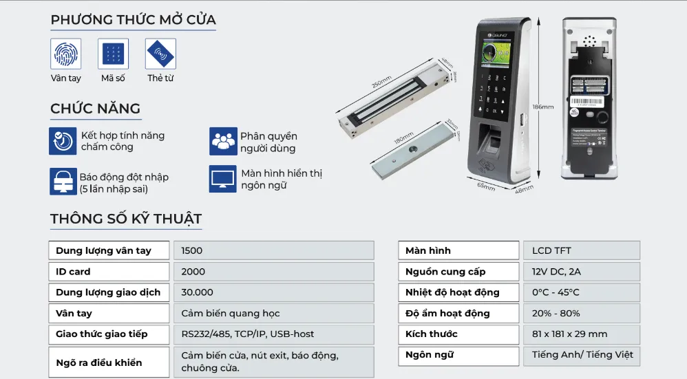 Bộ Kiểm Soát Cửa Vân Tay Thông Minh OSUNO BKS-02