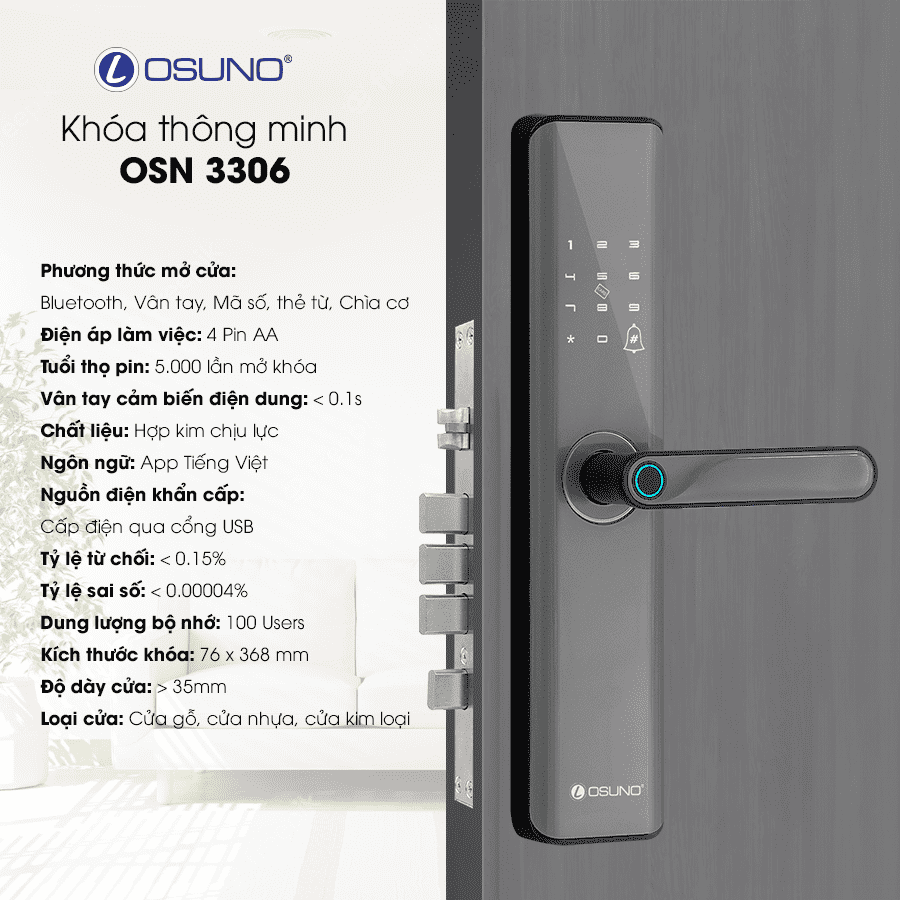 Khóa Cửa Vân Tay Thông Minh OSUNO OSN-3306