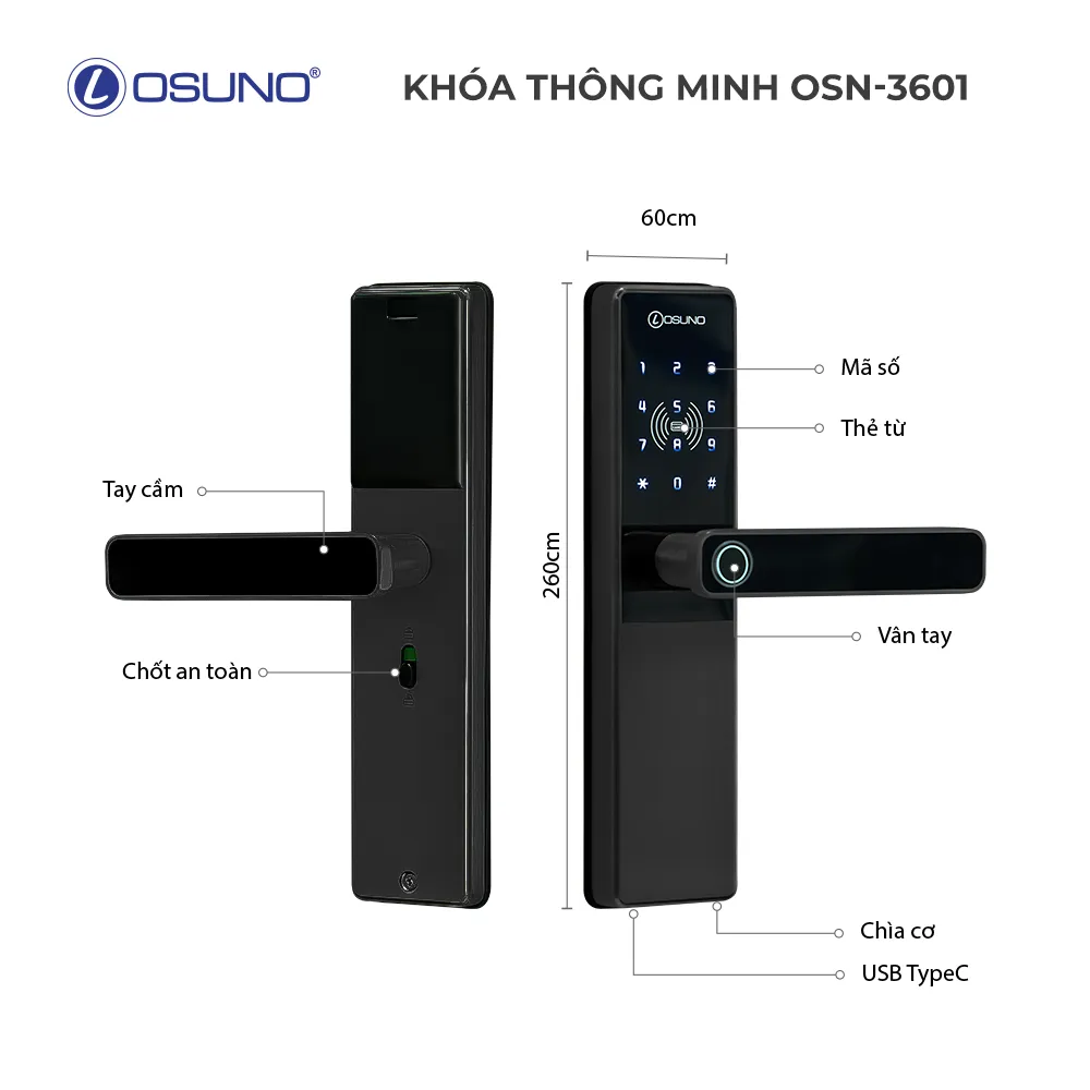 Khóa Cửa Vân Tay Thông Minh OSUNO OSN-3601