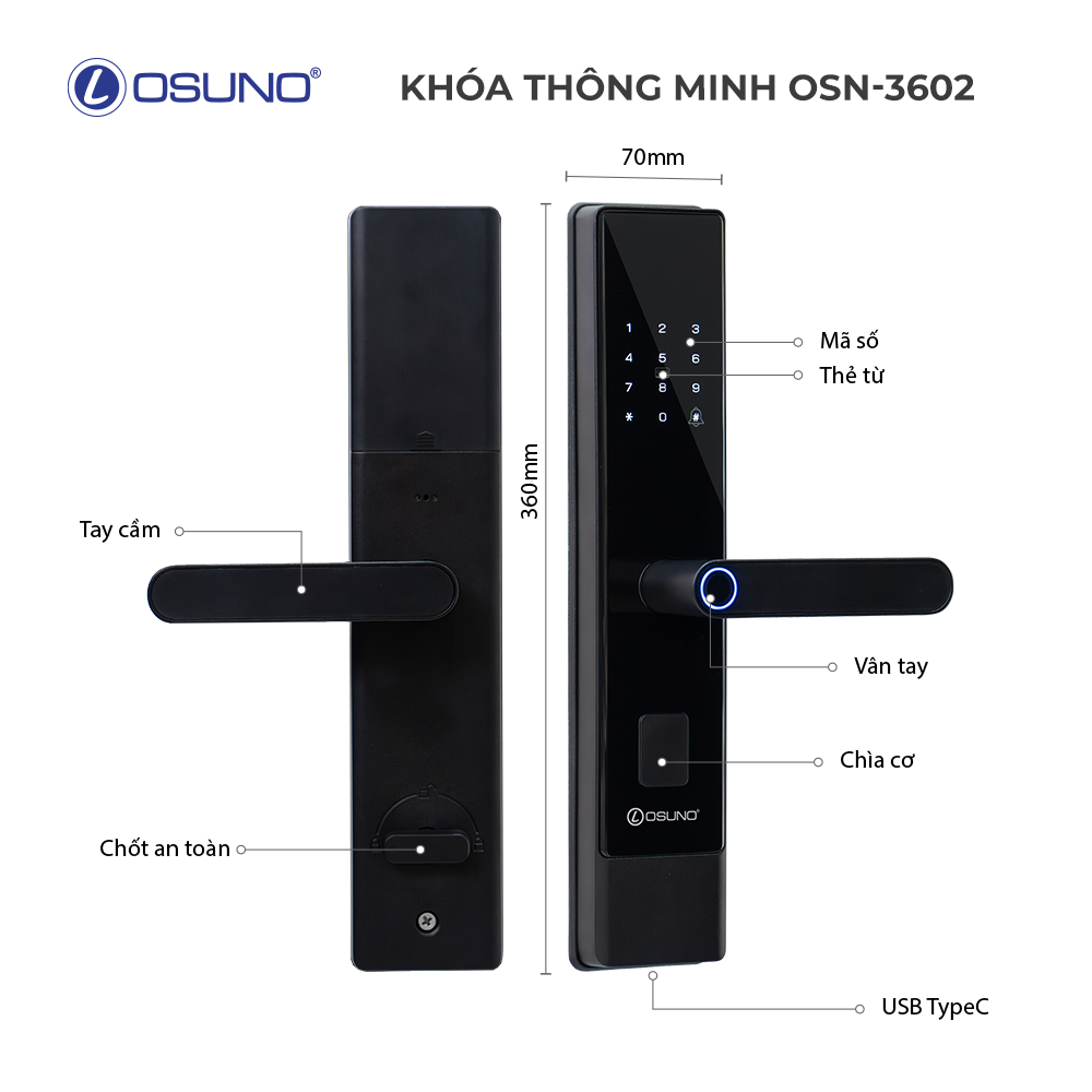 Khóa Cửa Vân Tay Thông Minh OSUNO OSN-3602
