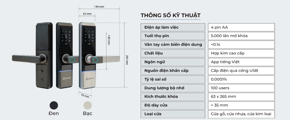 Khóa Cửa Vân Tay Thông Minh OSUNO OSN-3603