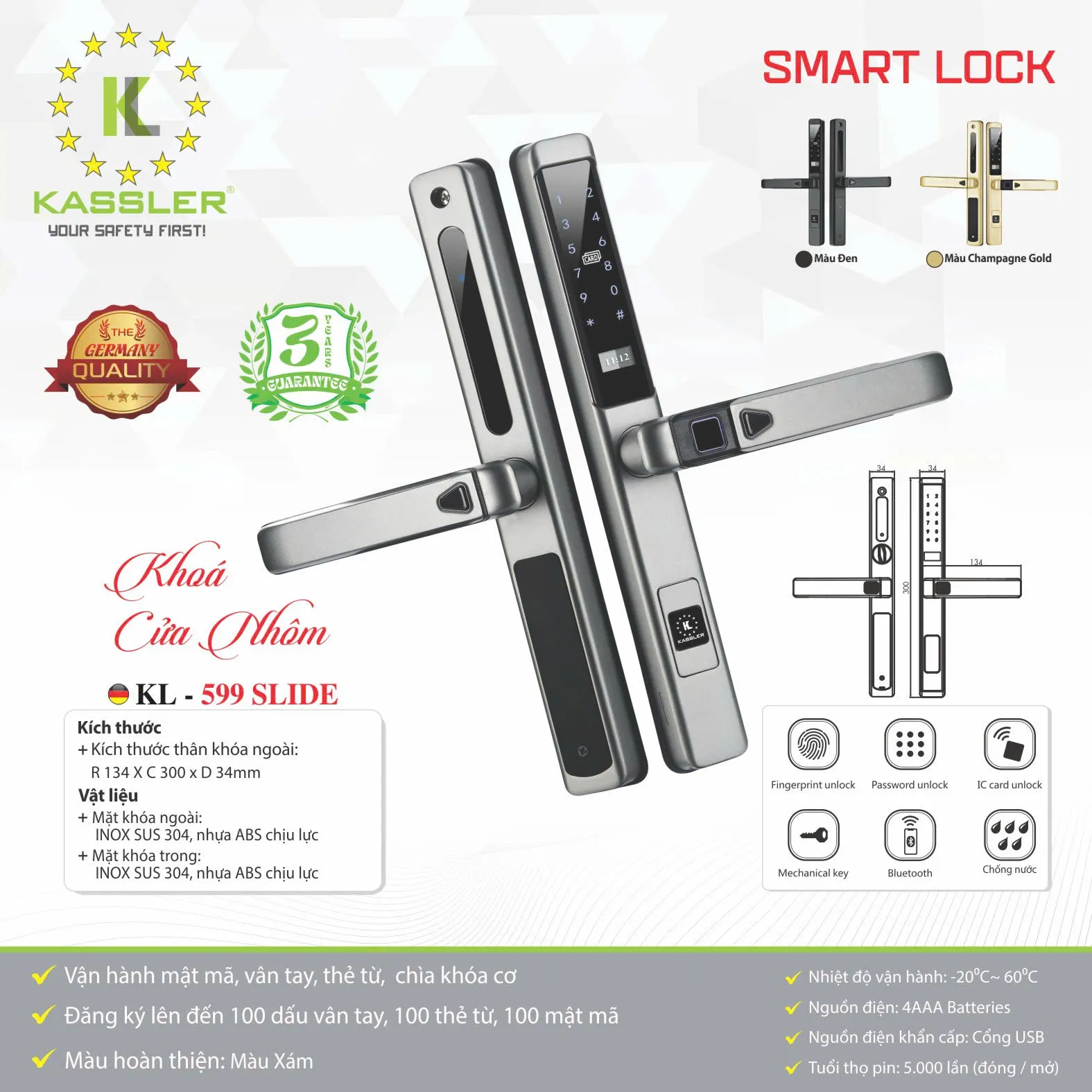 Khóa Cửa Thông Minh Kassler KL-599 LX