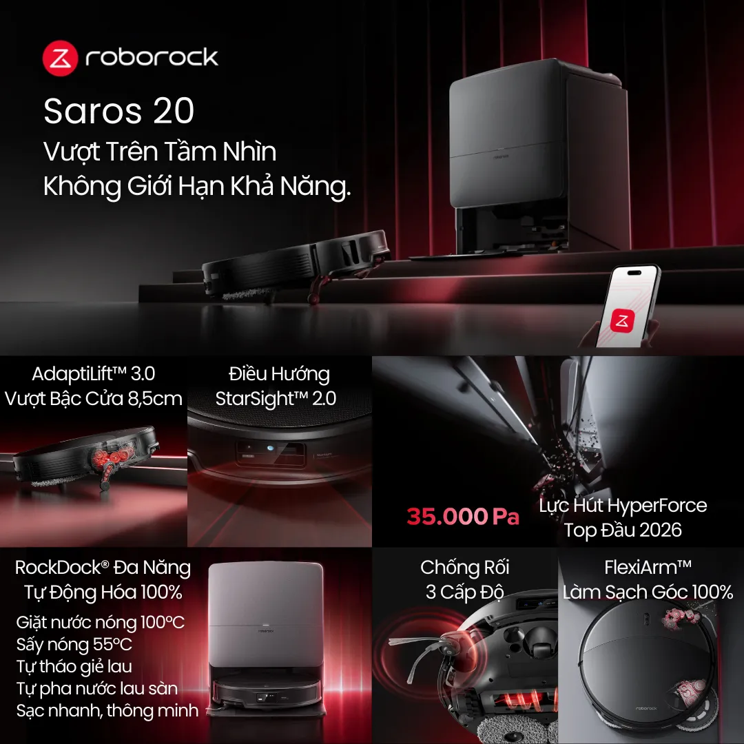 Robot Hút Bụi Lau Nhà Roborock Saros 20