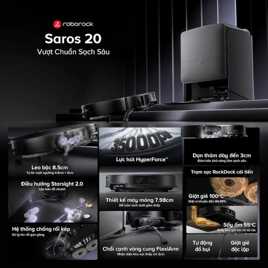 Robot Hút Bụi Lau Nhà Roborock Saros 20