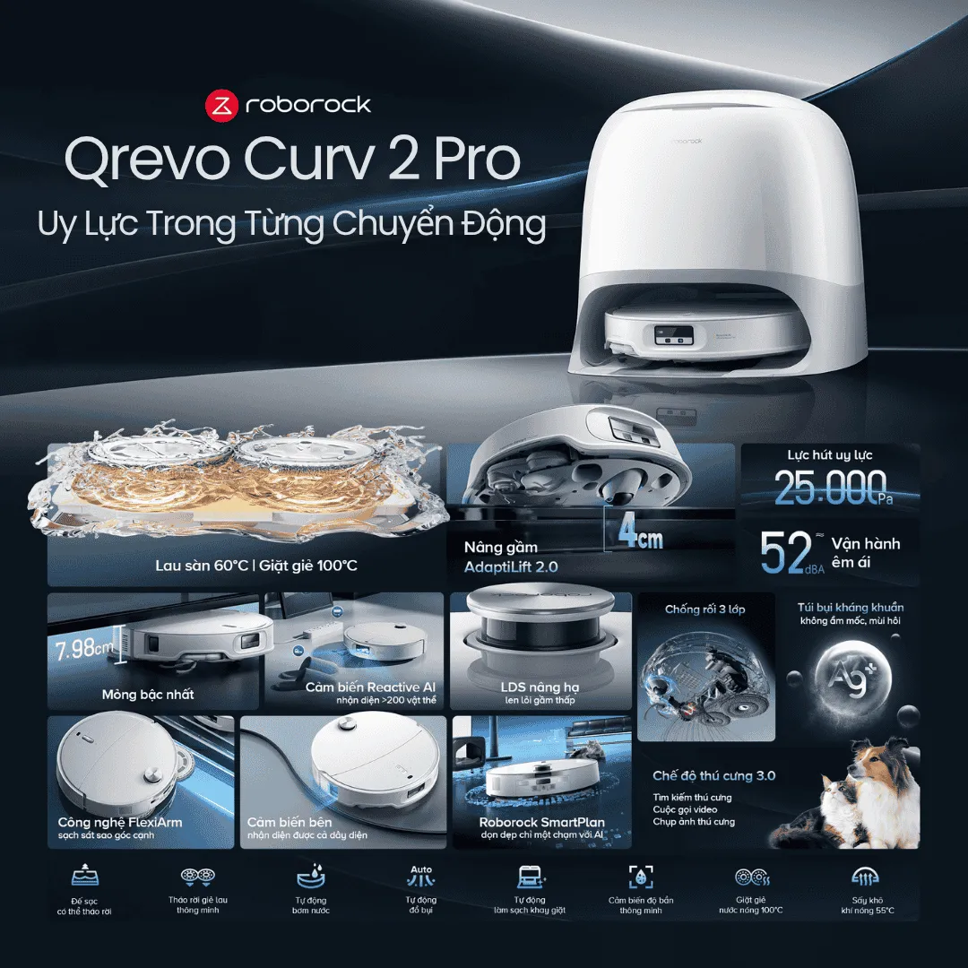 Robot Hút Bụi Roborock Qrevo Curv 2 Pro