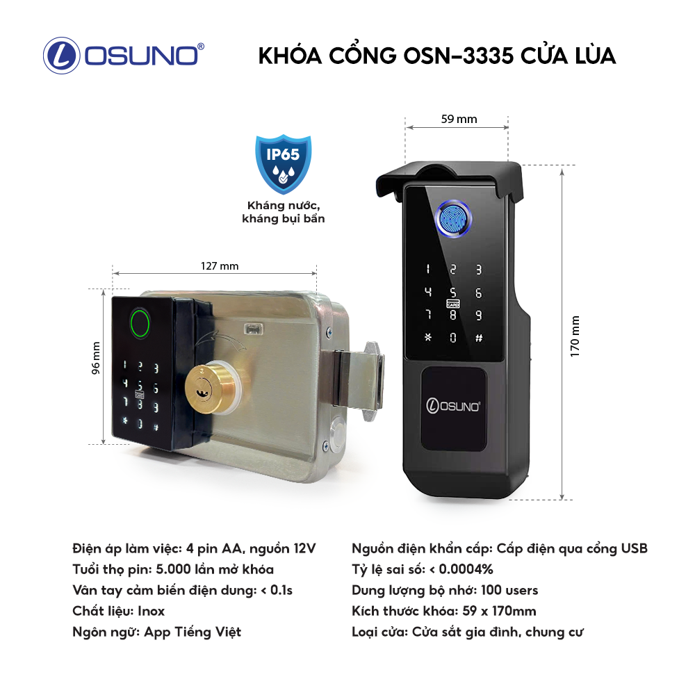 Khóa Vân Tay Thông Minh Cửa Lùa OSN-3335