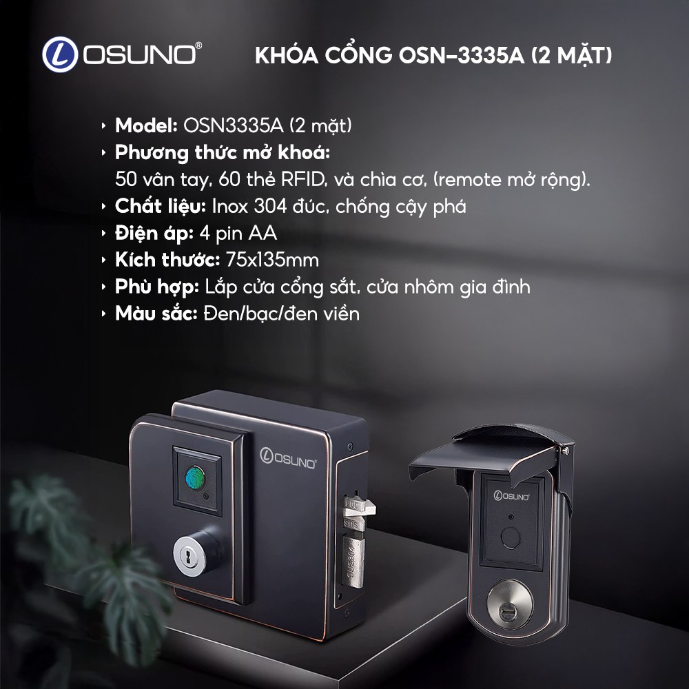 Khóa Cửa Cổng Vân Tay Thông Minh OSN-3335A